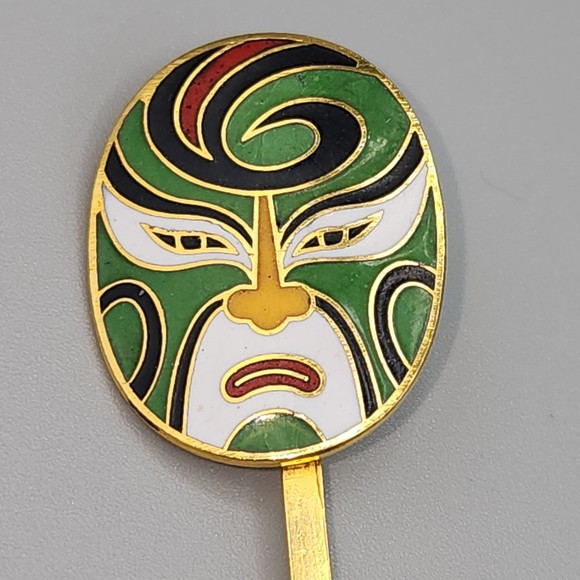 Japanese Bookmark Vintage Kabuki Theatre Mask Goldtone Clip Book Placard - Picture 1 of 4